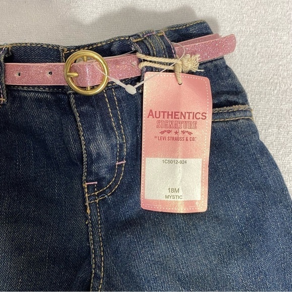 Levi Premium Denim Flare Jeans Embroidered with Belt Size 18 Month New - Picture 3 of 5
